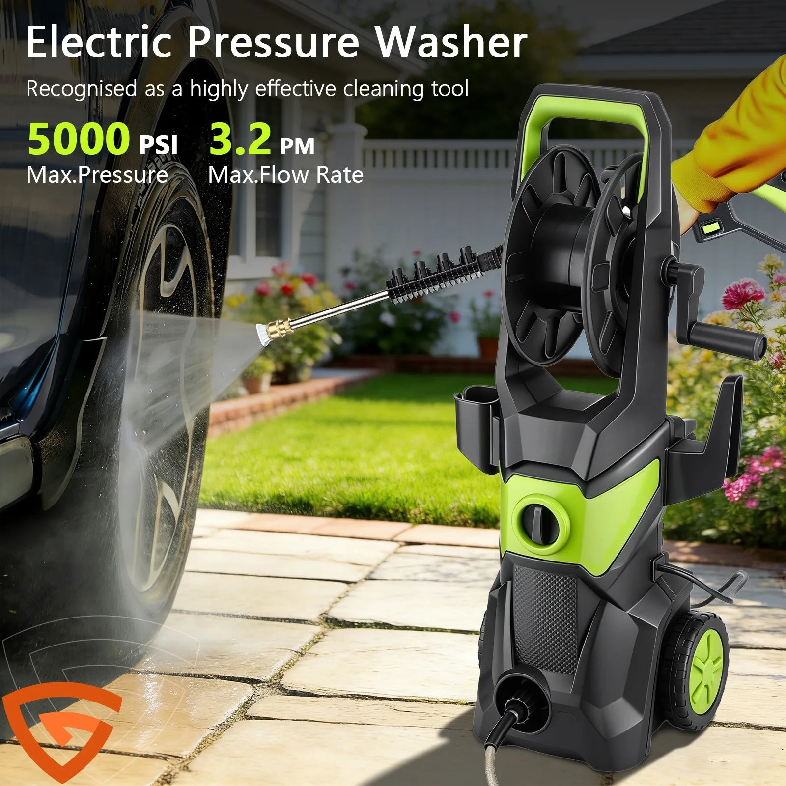 Electric Pressure Washer, 52.5 FT 5000PSI 3.2GPM Pressure Cleaner with 4 Nozzles